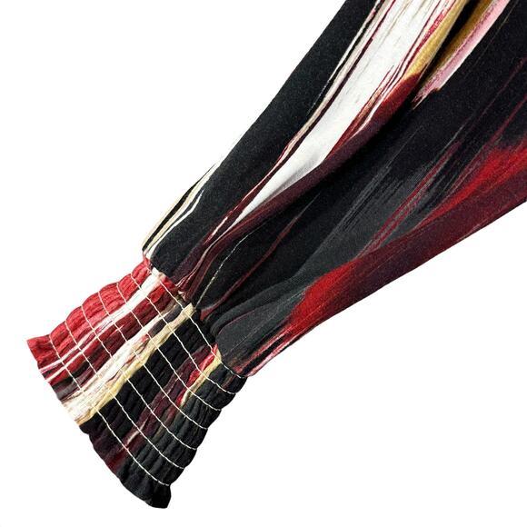 Zac & Rachel Large Top Abstract Striped Smocked V-Neck Long Sleeve Stretch Multi - Picture 3 of 9